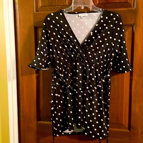 Oh! mama Small maternity top black with white polka dots elastic waist, tie belt - Picture 2 of 11